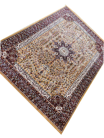 Prince Carpets Kashmiri Supersoft Wool Blend Persian Carpet for Living Room Bedroom Dining Room Hall with 15mm Thickness Non Slip Washable Carpet Gold Color 9 x 12 feet